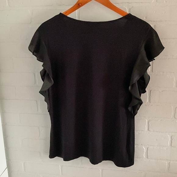 Halston Blouse V neckline Flounce shoulder Sleeveless Flowy Goth Romantic Size M - Picture 6 of 8